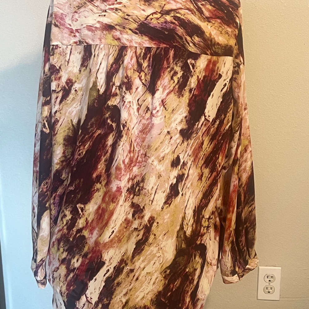 Investments Abstract A-line Skirt in Burgundy, Cream and Olive